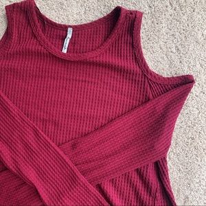 Burgundy open shoulder sweater
